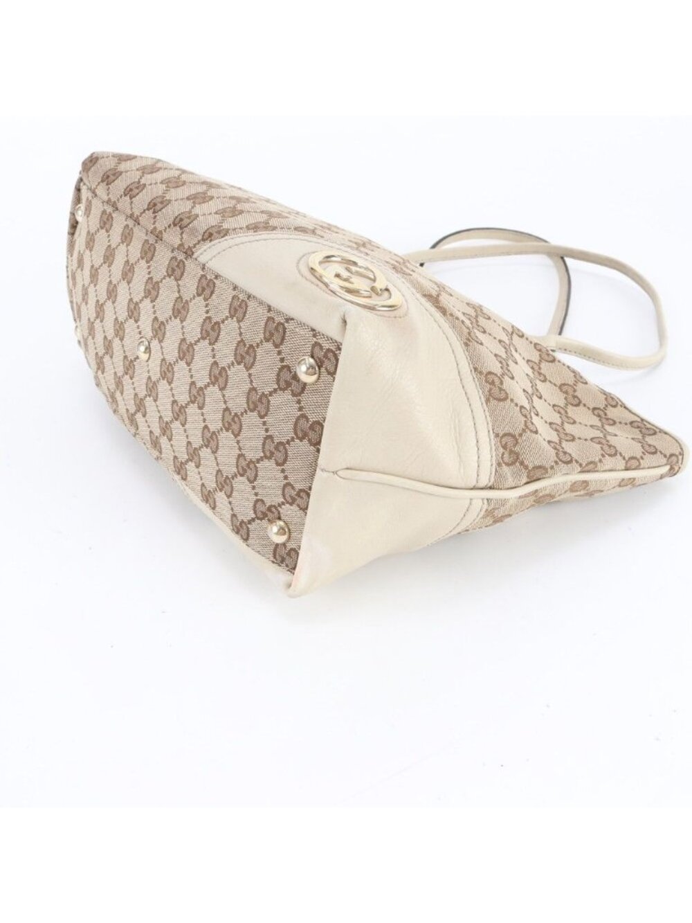 Gucci GG Canvas New Brit Leather Tote Shoulder Hand Beige - Picture 5 of 10